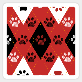 Plaid pattern black and red paw prints Sticker